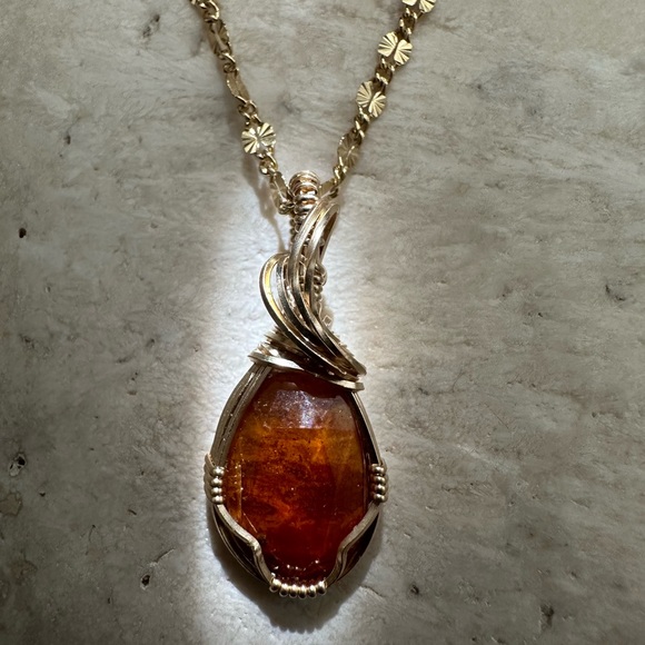 14k Gold Fill Orange Kyanite Necklace Pendant - Picture 4 of 7